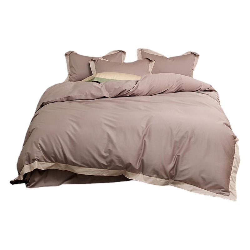 Light Luxury Four-piece Set 100 Satin Long-staple Cotton Bed Cotton Pure Cotton Solid Color Bed Sheet Quilt Cover Bedding Kit