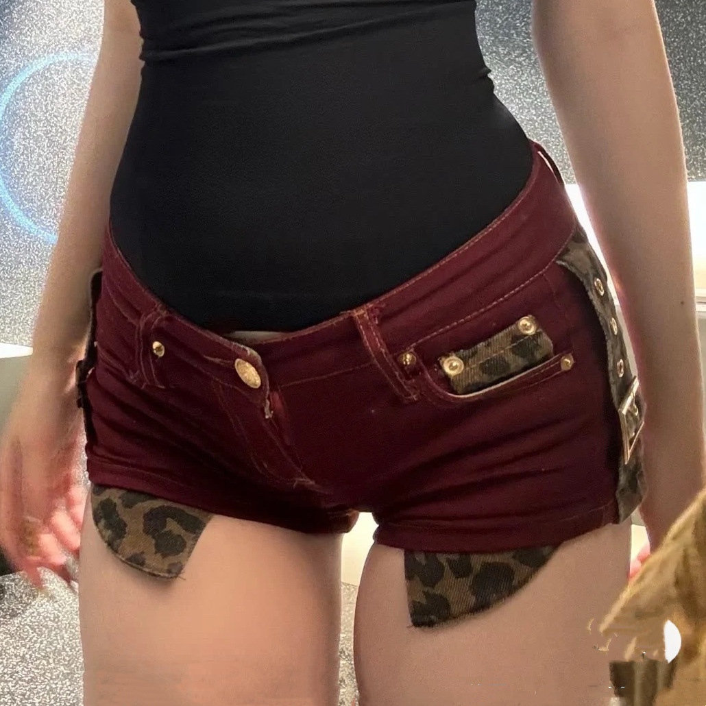 Low Waist Hot Girl Denim Shorts Shorts Summer New Tight Hip Slimming Sexy Leopard Print Hot Pants