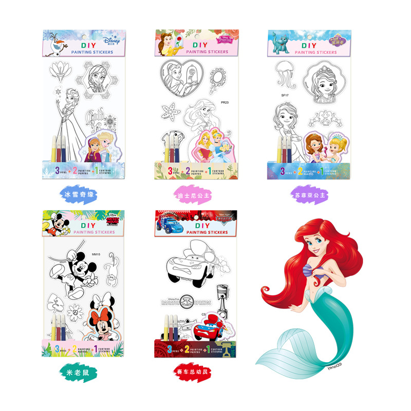 Picture of 2 Disney Kidsren's Educational Cartoons, Watercolor Coloring Books, Hand-Painted Books, Kidsren's Paintings, Painting and Coloring Stickers