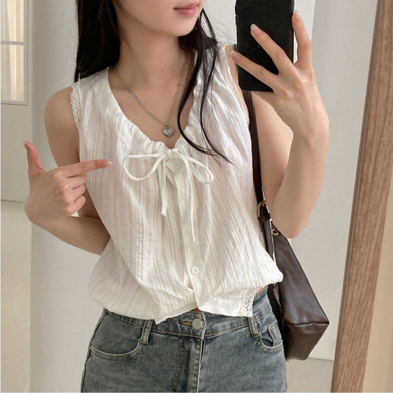 South Korea Summer Chic French Style Sleeveless Vest with Camisole Women's Lace Stitching Chic Top for Women
