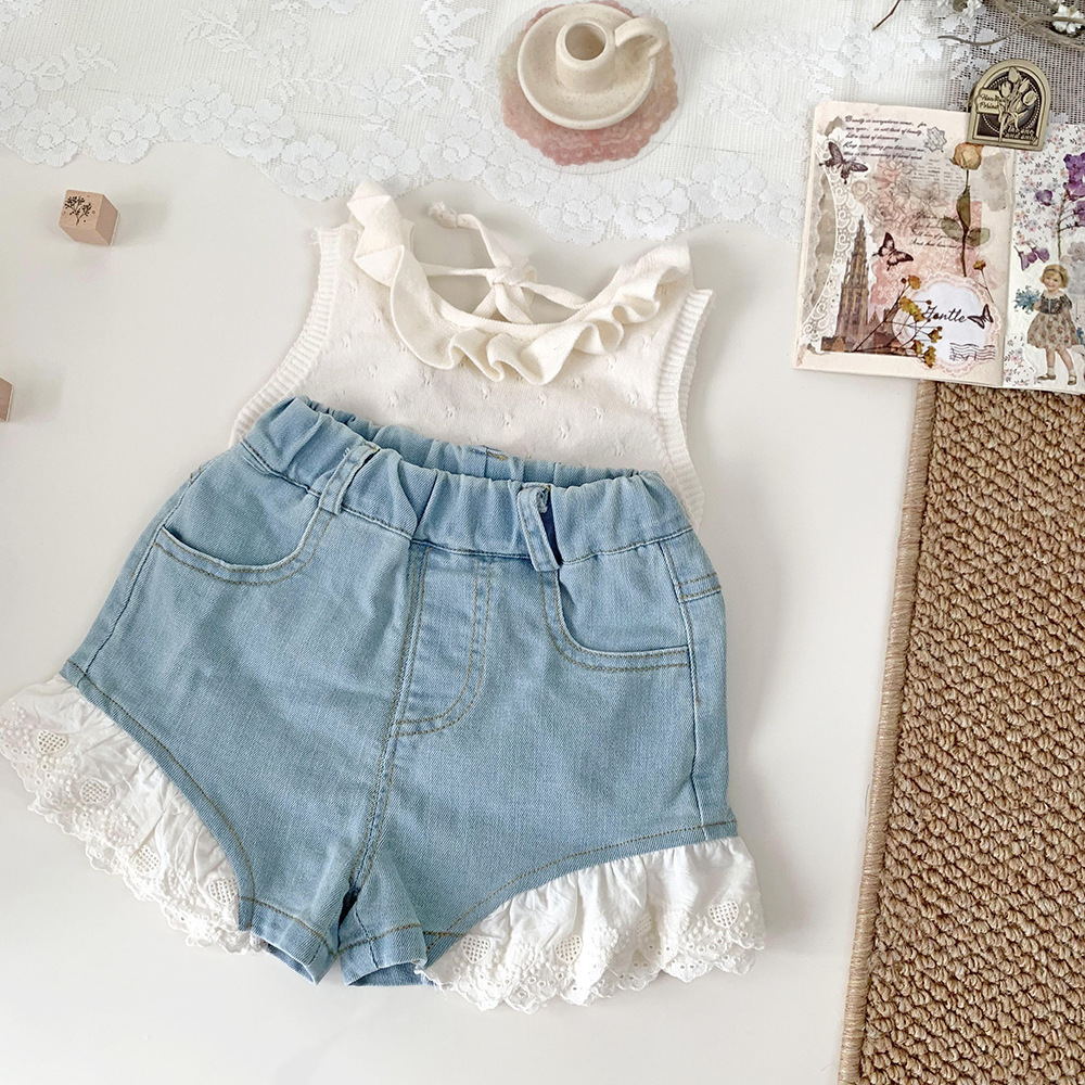 Picture of Cutemily Children's Clothing Summer Baby Knitted Vest Girls Cut Out Cotton Back V Neck Design Thin Vest