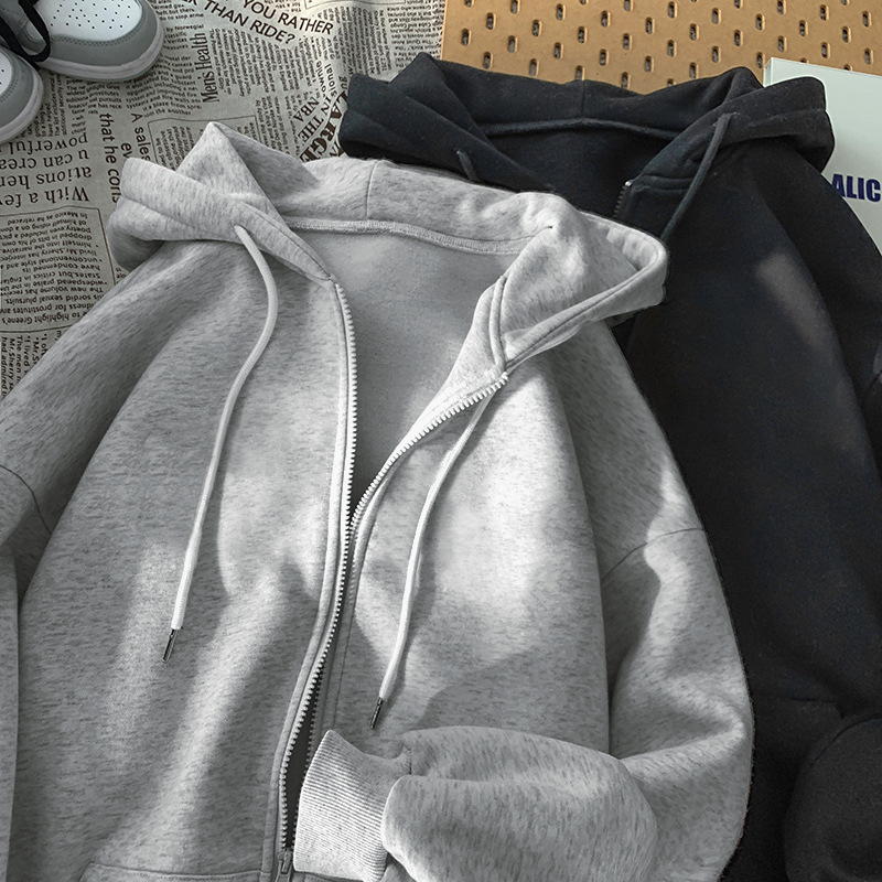 Picture of Velvet Thickeneded Flap Pocket Pants Hooded Sweatshirt for Women Autumn and Winter Cardigan Outwear Large Size Zipper Warm Top Export Women's Clothing