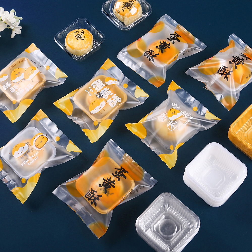New Egg Yolk Pastry Packaging Bag 60-80g Machine-Sealed Bag Transparent with Holder Baked Snow Meiniang Egg Yolk Pastry Packaging Box