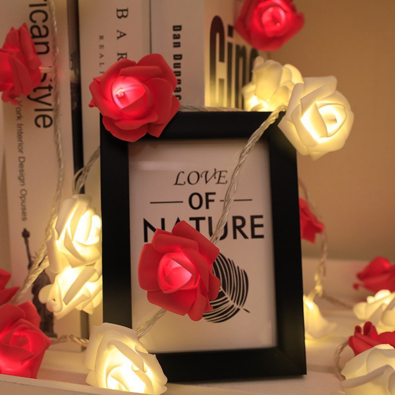 Picture of Rose Light String LED Foam Flower Lights Proposal Valentine's Day Girl's Heart Room Decorative Lights Flower Lights
