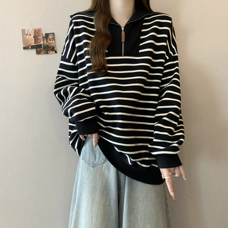 Picture of 2024 Spring and Autumn New Navy Collar Casual Sweater Women's Striped Shirt plus size Design Niche Long Sleeve T-Shirt Top