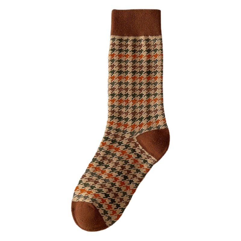 Mori College Style Retro Plaid Mid-length Socks Women's Autumn and Winter Ins Trendy Korean Style Fashion Street Outfit Long Socks Cotton