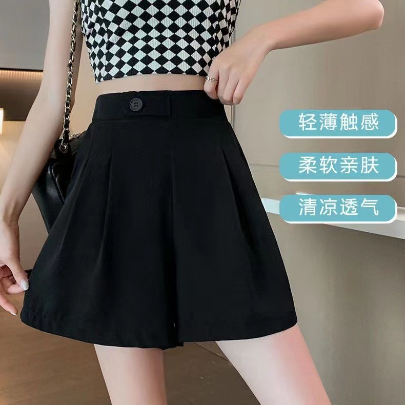 Suit Shorts Women's High Waist Summer Thin 2023 New Ice Silk Wide Leg Pants Summer Loose Slimming Casual Hot Pants