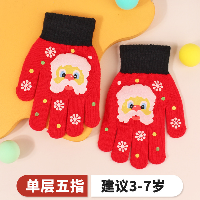 Picture of Children's Gloves Winter Warm Double Layer Boys' Cartoon Sub-finger Half-finger Baby Five-finger Writing Two-piece Set Anti-freezing Hand