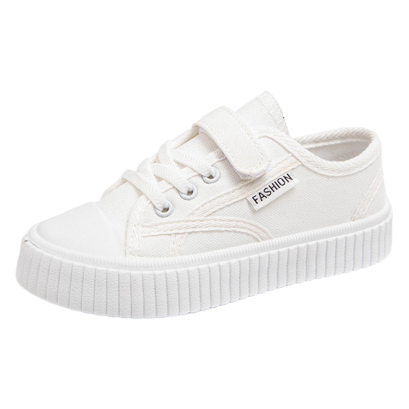 Children's Canvas Shoes Boys' and Children's Sneakers Spring and Autumn New Breathable White Shoes for Students All-match Thick-soled Biscuit Shoes