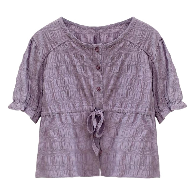 Square Collar Bubble Sleeve Short Top Women's Short Sleeve Shirt Design Niche Korean Doll Shirt Summer 2024