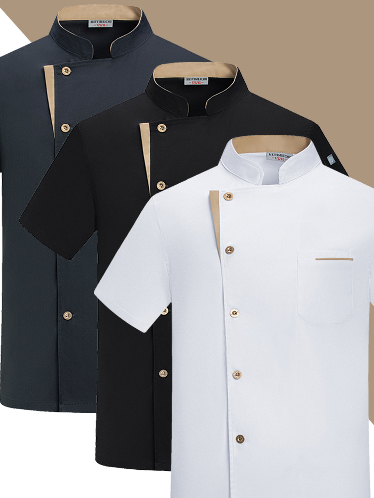 New Elastic Restaurant Chef Overalls Short-Sleeved Men's Summer Clothes Breathable Hotel Restaurant Kitchen Chef Clothes Half-Sleeved