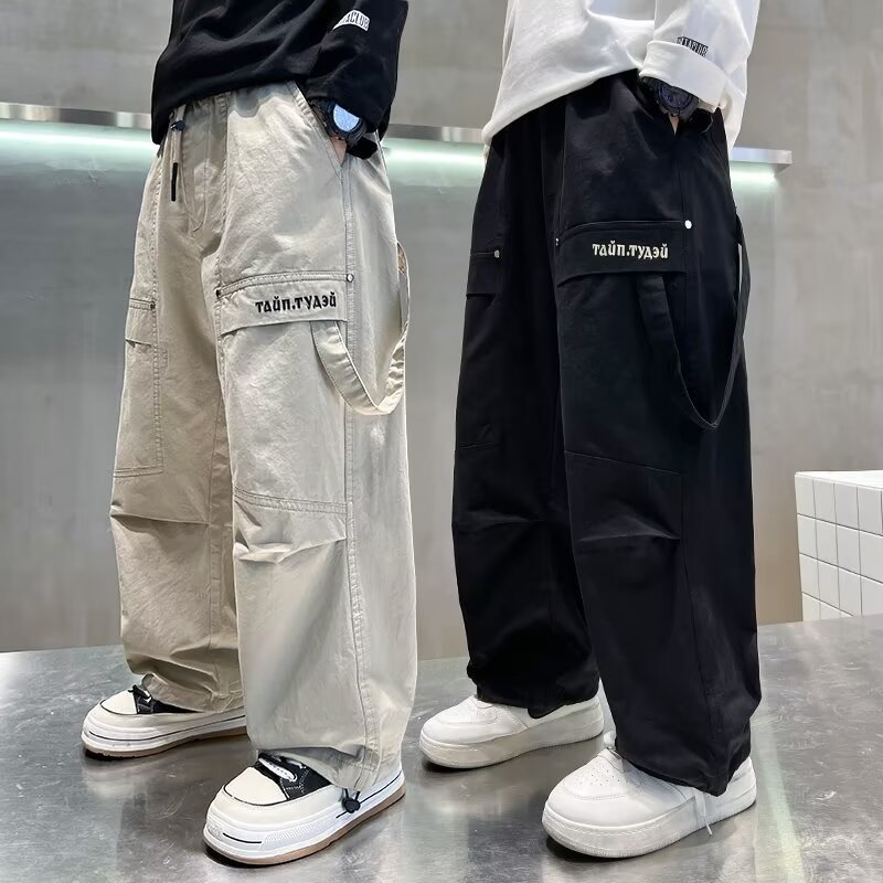 Trousers Boys' Pants Spring and Autumn 2024 New Children's Straight Casual Pants Big Children's Handsome Fashion Cushion Pants