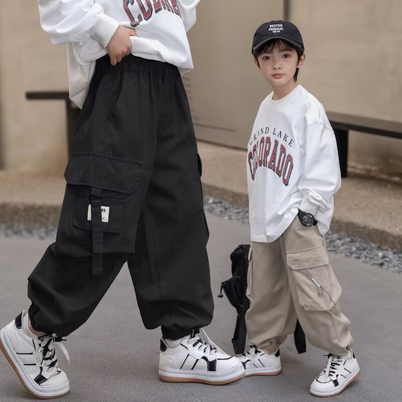 Children's clothing boys autumn overalls 2024 new handsome big children's pants boys spring and autumn casual pants cool