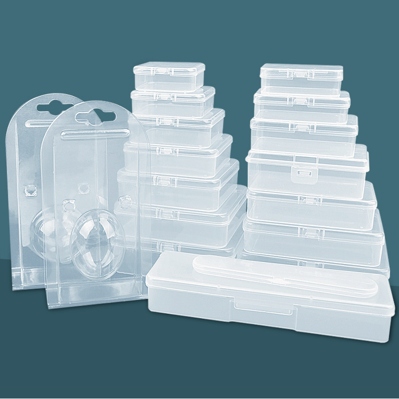 PP box transparent plastic small empty box rectangular flip storage box square accessories finishing product packaging box