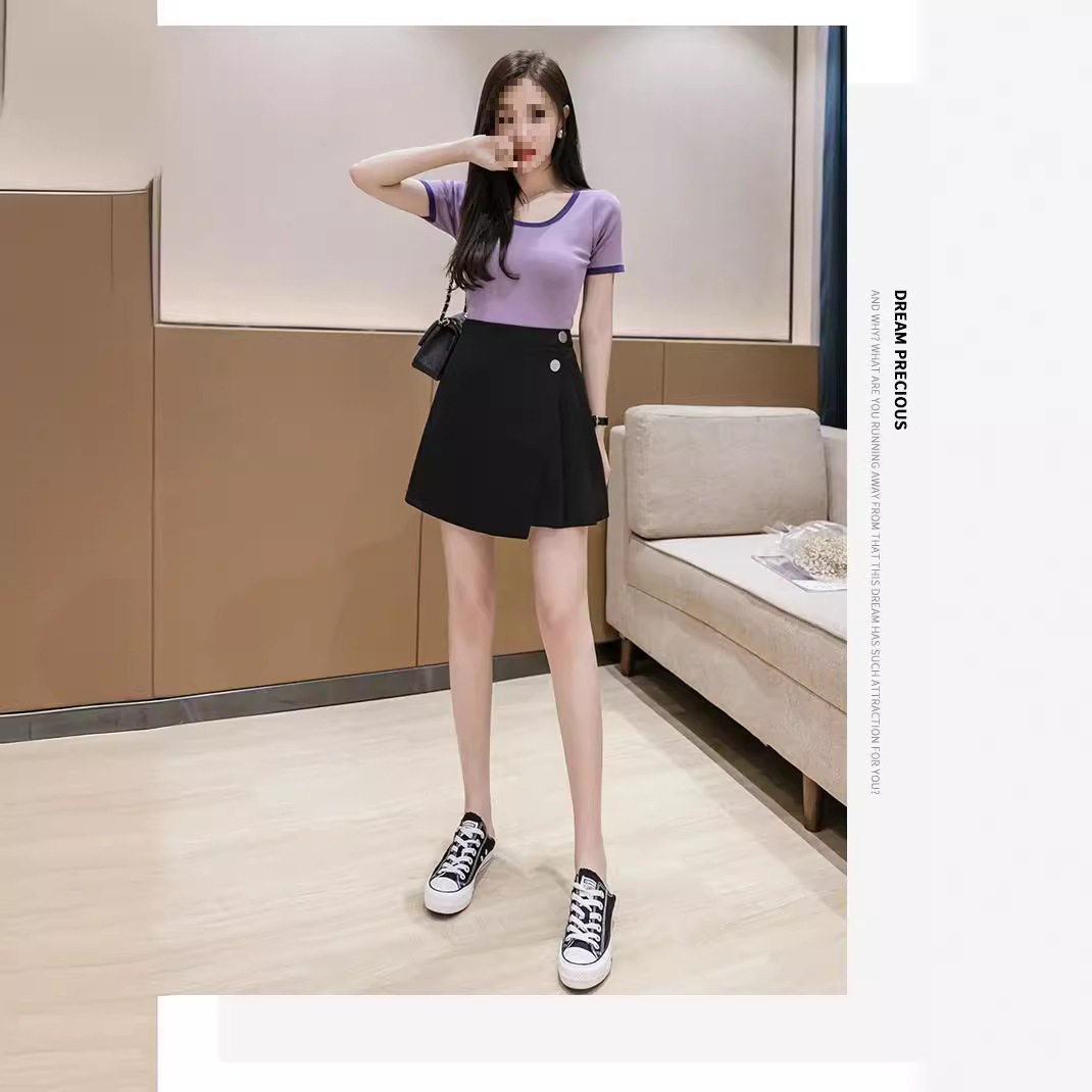 Skirt Short Skirt Women's Design Sense 2023 New High Waist Slimming Black Irregular Pleated Skirt Anti-glare A- line