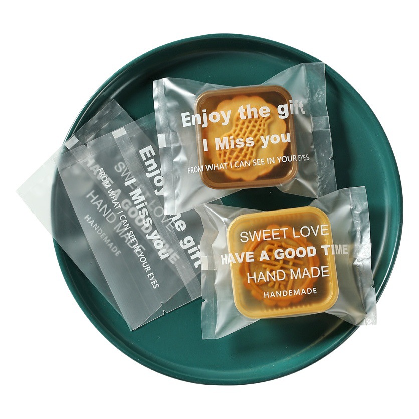 New white letter transparent ice skin moon cake packaging bag souffle 60g80g100g thick machine-sealed moon cake bag