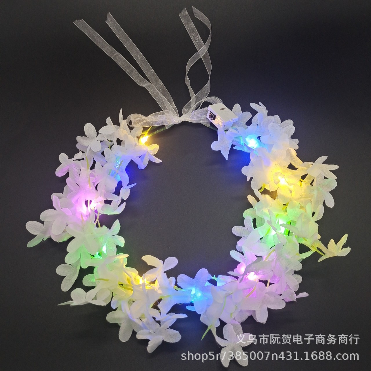 Picture of New luminous Garland Hawaiian headdress children adult stage performance green leaf flower piece headband stall night market