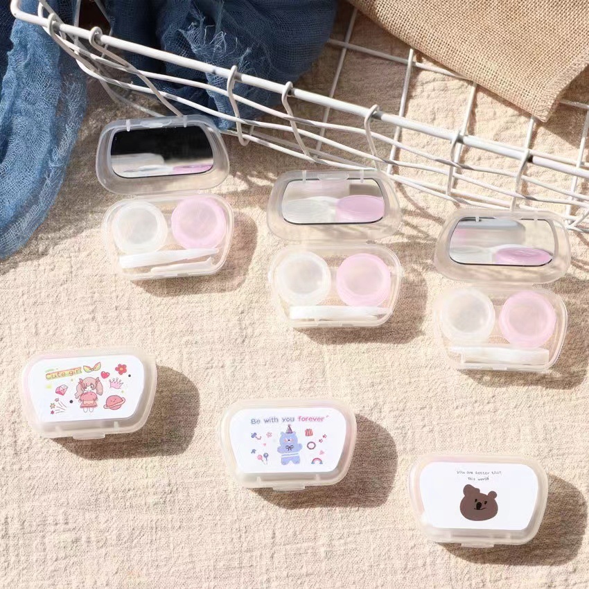 Picture of Ins Storage Mirror Cartoon Beautiful Pupil Box Contact Lens Simple Cute Mirror Box Portable Care Box Double Box