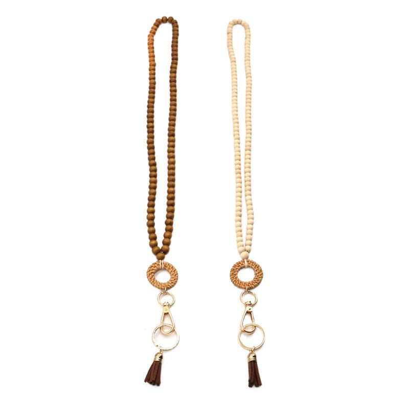 Cross-border new Nordic wind wooden bead necklace lanyard hanging school license work license key chain pendant wholesale
