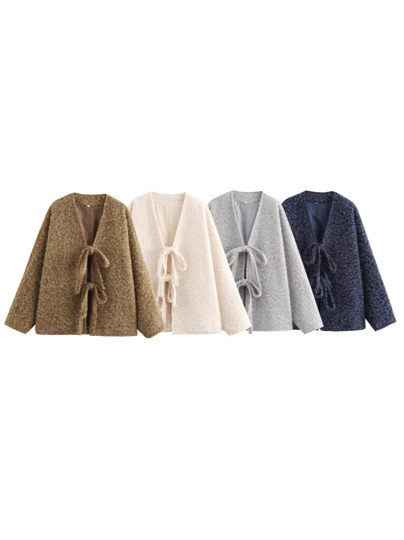 Cross-border European and American wind AliExpress explosion women's foreign trade wholesale ZR in stock original fabric four-color lace-up coat