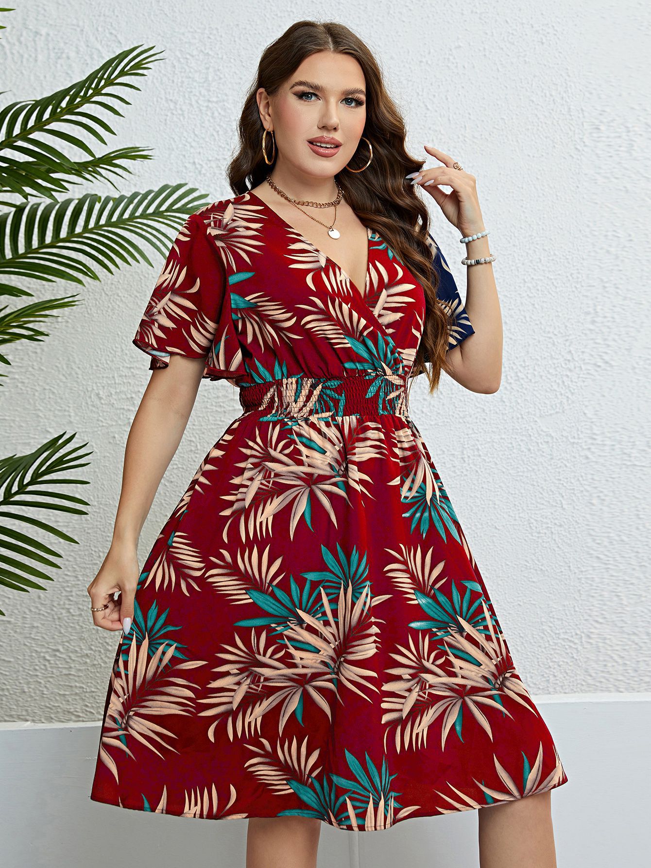 Picture of Independent Development of European and American Foreign Trade Amazon AliExpress Explosions Summer V-Neck Tight Waist Slimming dress Women