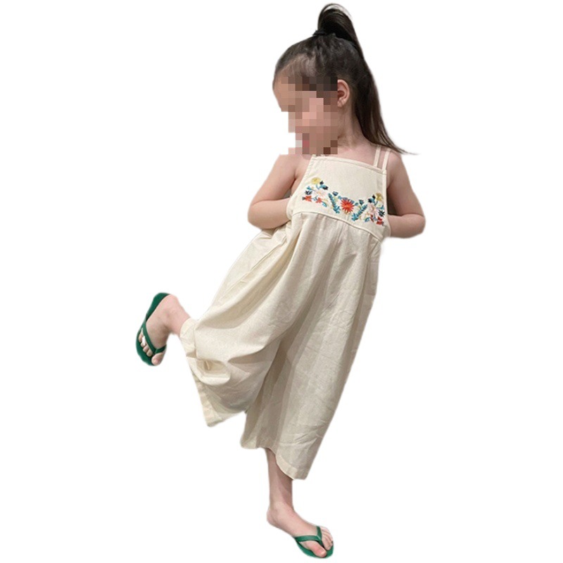 Girls' jumpsuit embroidery condole strap jumpsuit one-piece pants 2023 Summer new foreign trade children's clothing Q2181