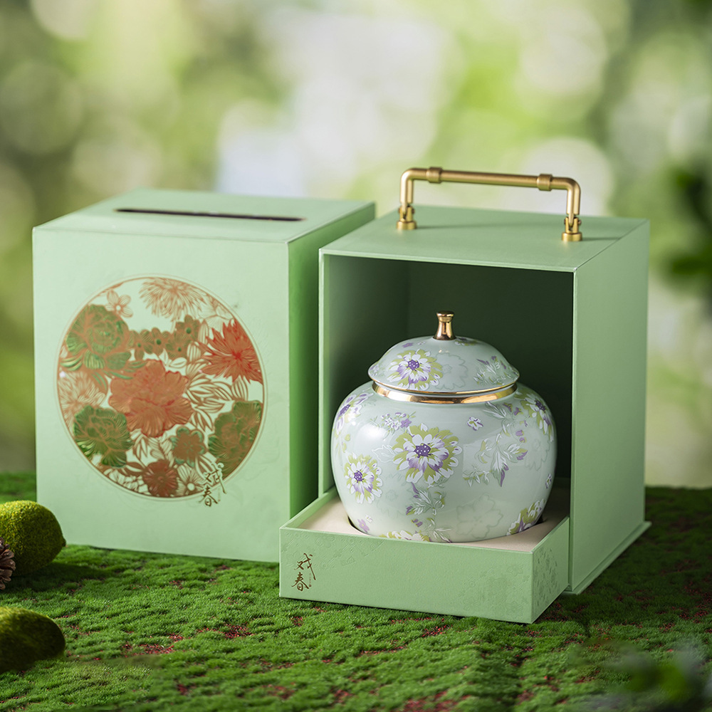 Tea Packaging Play Spring 2025 Ceramic Empty Gift Box Guochao Gift Box Sealed Moisture-proof Tank Longjing Green Tea UV