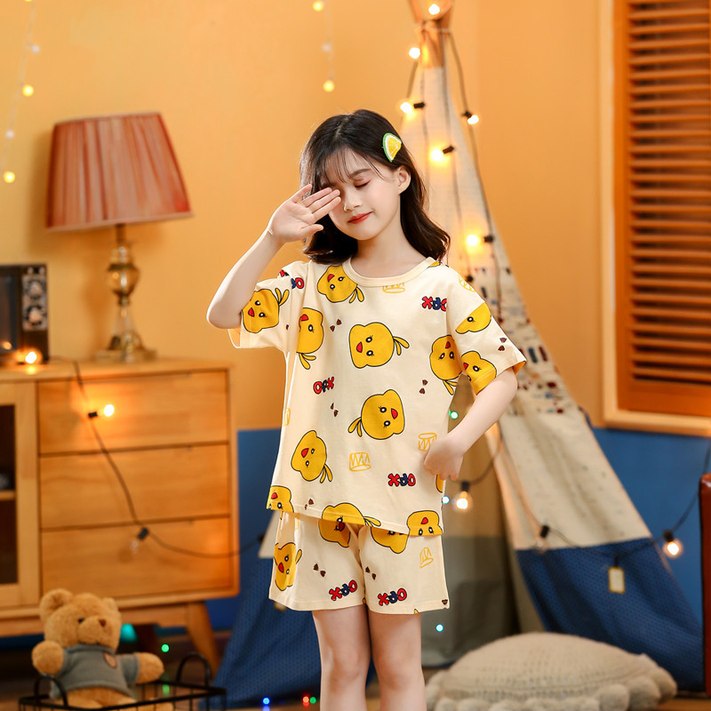 Picture of 2024 New Kidsren's Summer Short-Sleeved Suit Home Clothes Pajamas Pure Cotton Thin Air-Conditioned Clothes Princess Girls Baby