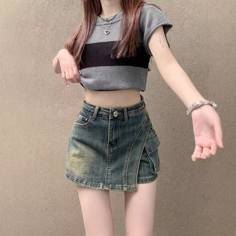 Small Jeans Shorts Women's plus size 2025 Summer High Waist Slim A- Shaped Hip Skirt Pants Hip Covering Half