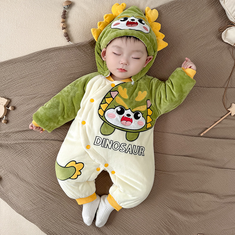 Picture of Baby Autumn and Winter Clothes, Newborn Winter Quilted Fleece-Lined Thickeneded Warm Year of the Snake Baby Jumpsuit Winter Cotton Clothing