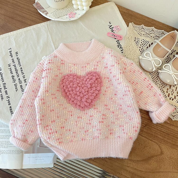 Picture of Girls Korean Style Heart Thickeneded Sweater 2025 Winter Baby Fashionable Warm Kidsren's Winter Thick Sweater
