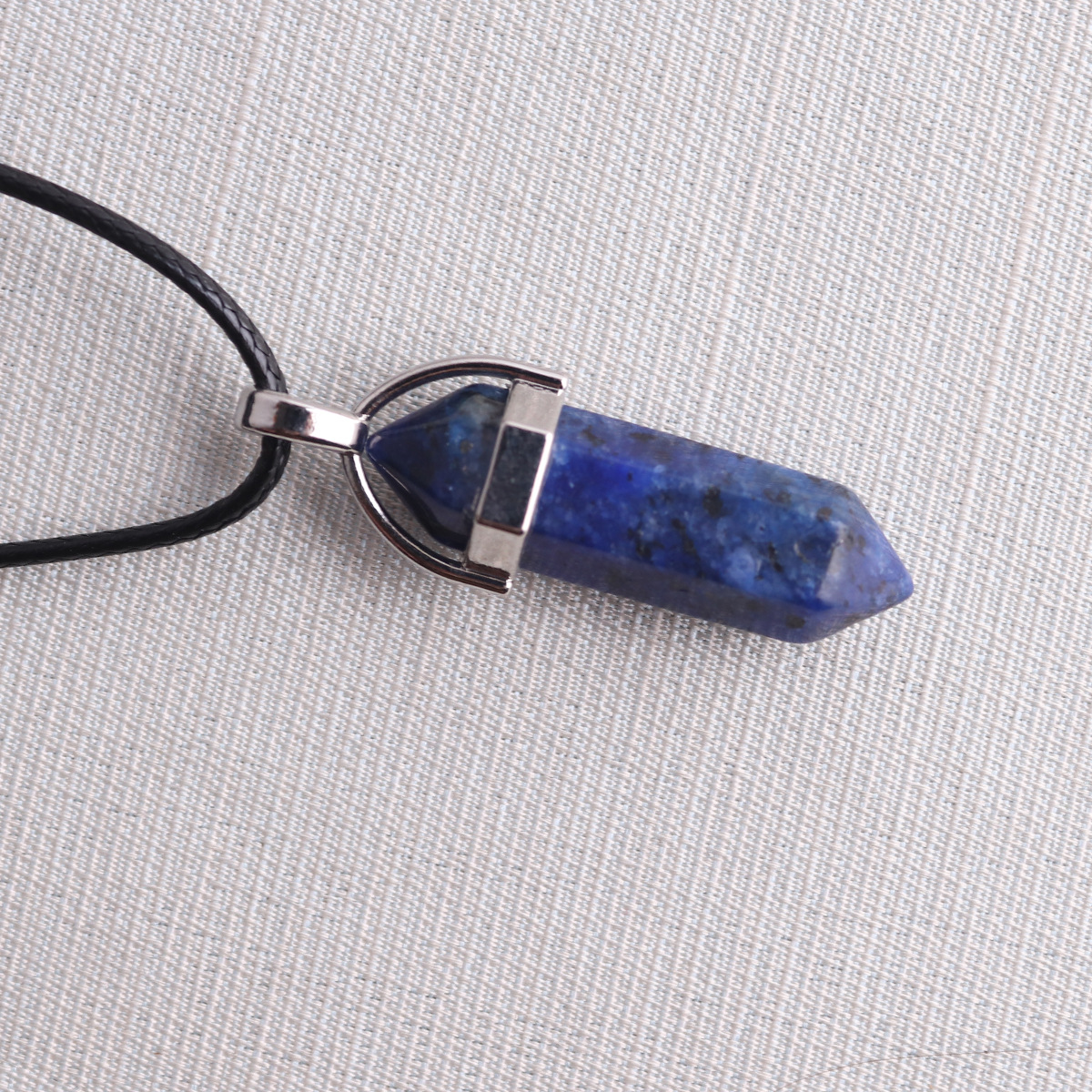 Picture of Natural Stone Hexagonal Pendant European and American Natural Crystal Hexagonal Prism Bullet Hexahedral Black Wax Rope Necklace