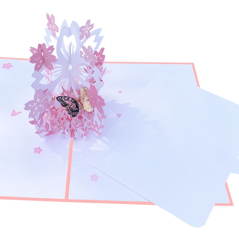 Manufacturers supply new 3D three-dimensional greeting cards color printing hollow cherry blossom basket universal creative three-dimensional blessing paper cards