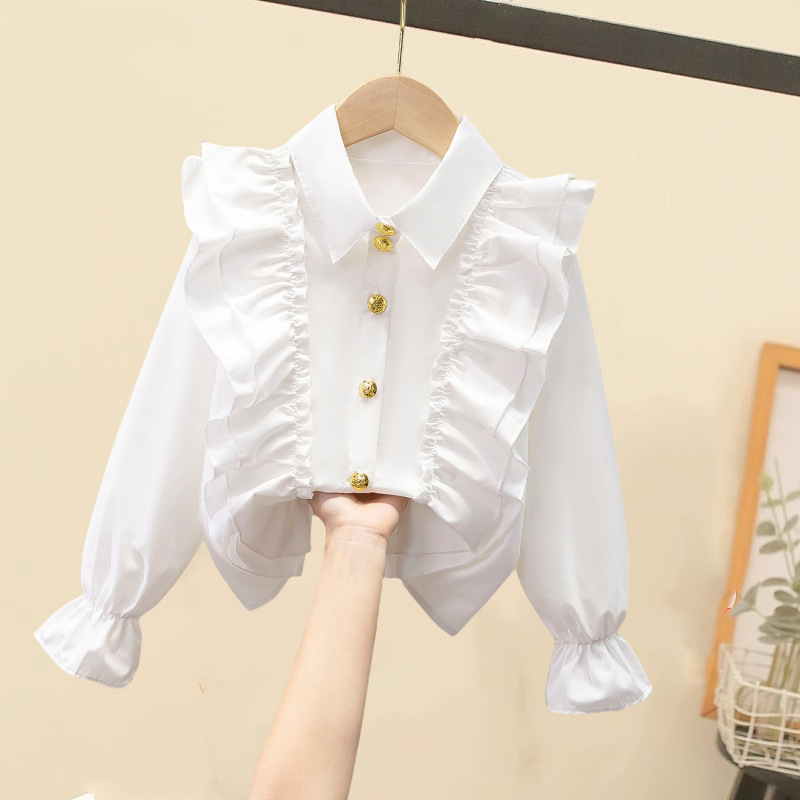 Picture of Children's Shirt White Long Sleeve Spring and Autumn Class Clothing Performance Clothing Lace Girl Student Clothing 2024 New Style Girl's Spring and Autumn