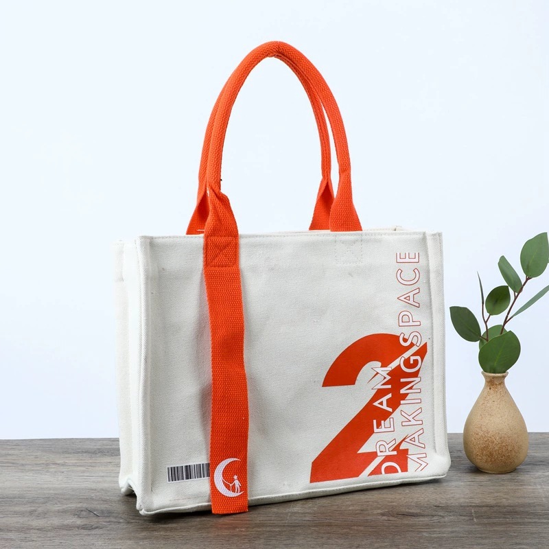 Ribbon Canvas Bag Tote Bag Printable Logo Pattern Advertising Bag Pocket Zipper Shoulder Thickened Tote Bag Wholesale
