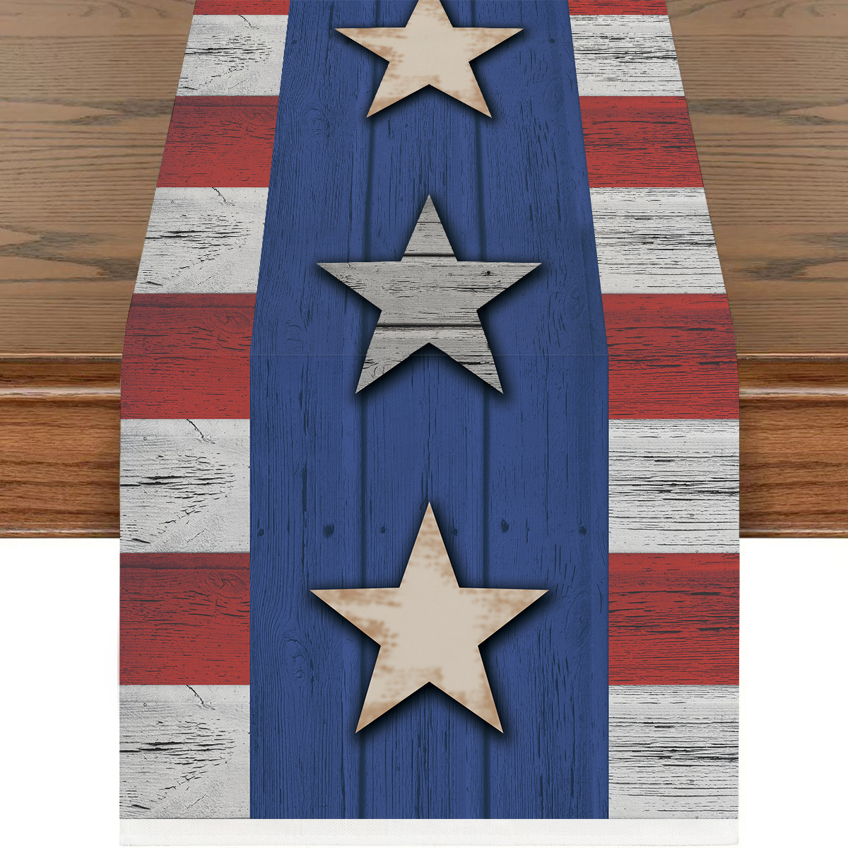 Picture of Explosions US Independence Day Decorative Table Runner Linen Star-stripe Printed Tablecloth Patriot Holiday Atmosphere Table Runner
