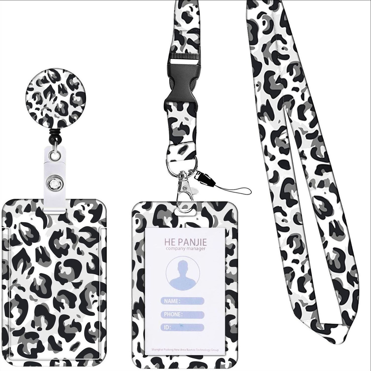 Picture of Retractable easy-pull buckle Badge clip small floral pattern ID card holder ID lanyard easy-pull telescopic buckle