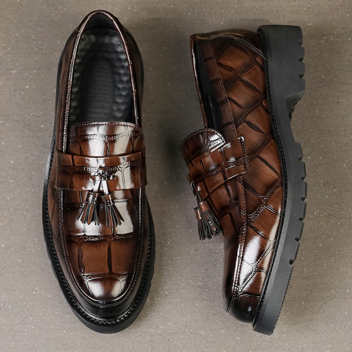 Tassel Thick-soled Leather Shoes Men's British Trendy Business Dresses Shoes Increased Hair Stylist Men's Shoes Big-toe Round-toe Casual Leather Shoes