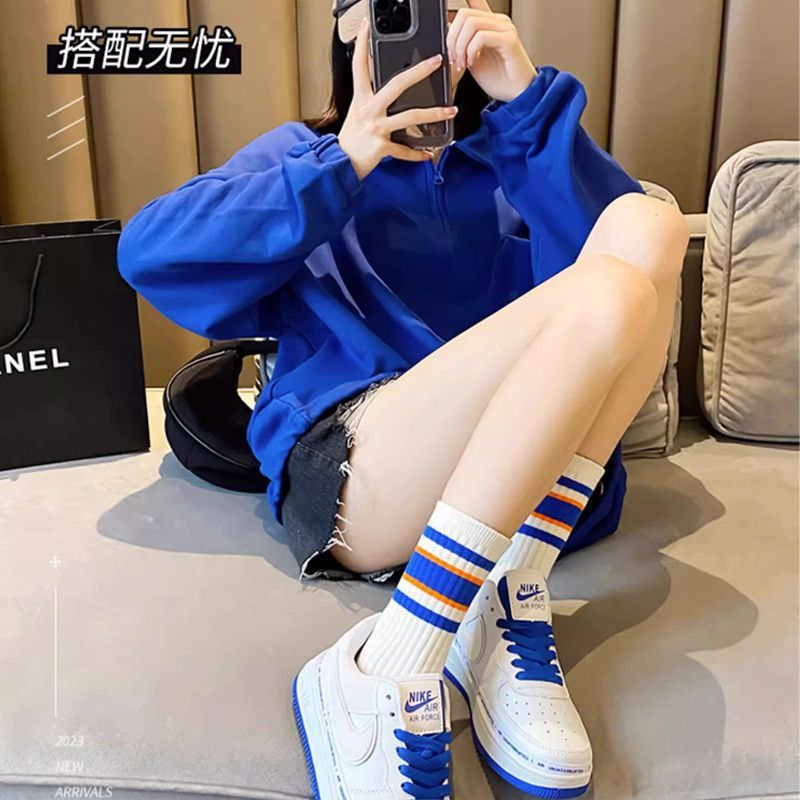 Picture of Socks striped women's mid-calf length socks ins popular Net red rainbow versatile sports outerwear solid color stockings long high waist