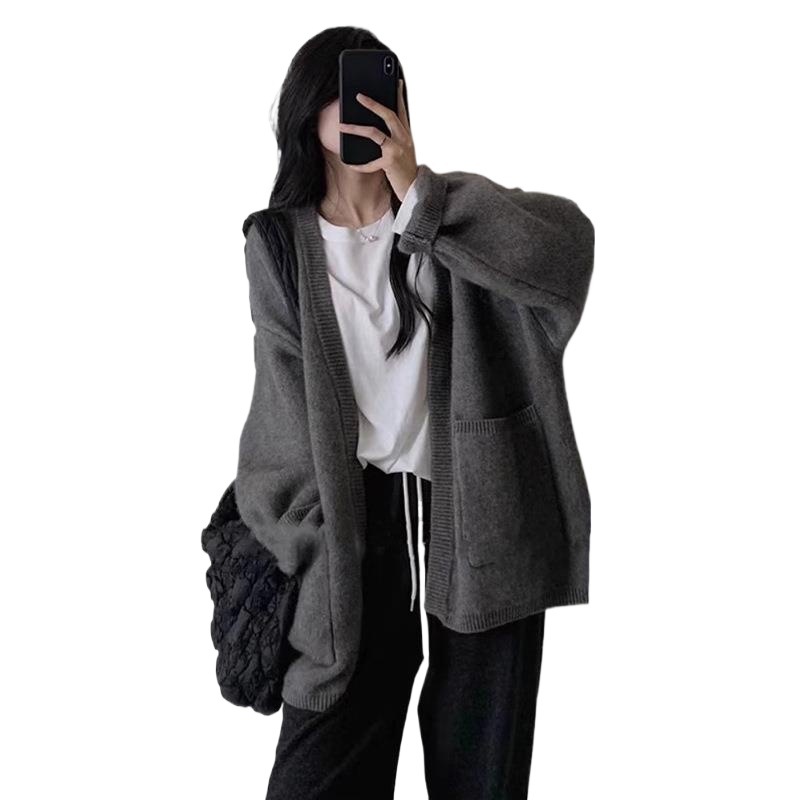 Picture of Cross-border Lazy Style Grey Sweater Cardigan Coat Women's Autumn and Winter New High-end Sense Loose Knitted Top