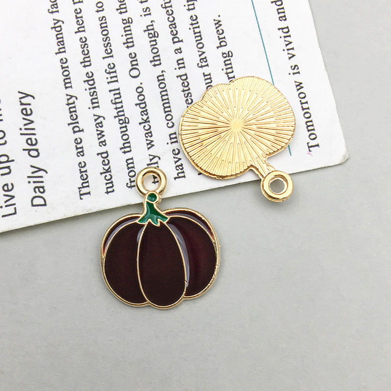 Picture of 1 new drop oil alloy colorful simulation maple pumpkin pendant pendant diy accessories