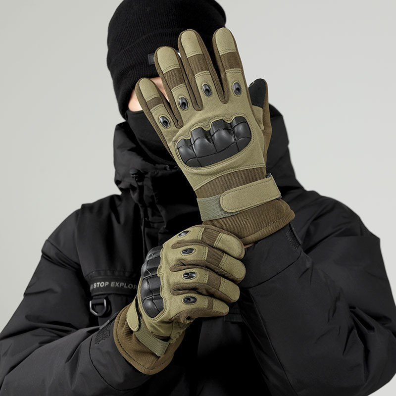 Cross-border Winter Warm Tactical Gloves Men's Soft Rubber Case Protective fleece-lined Full-finger Touch Screen Microfiber Outdoor Cycling Cold Protection