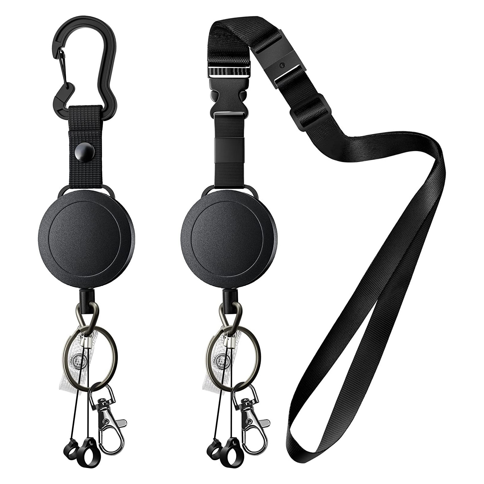 Black heavy duty retractable ID card buckle black adjustable neck lanyard polyester phone rope carabiner buckle