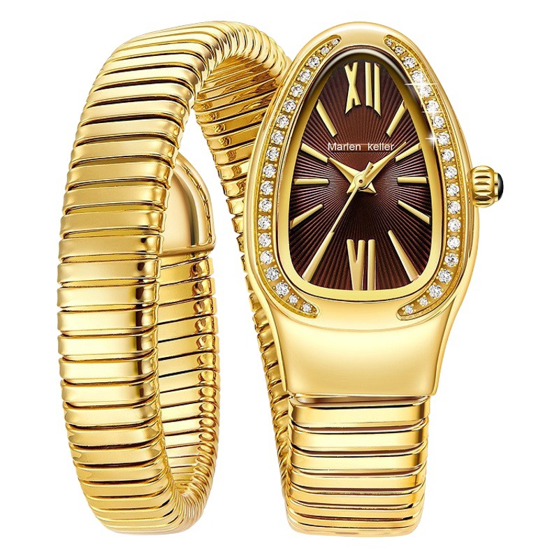 New Snake-shaped Watch IP Electroplating Cross-border Explosions Diamond-encrusted Quartz Women's Watch Snake Watch