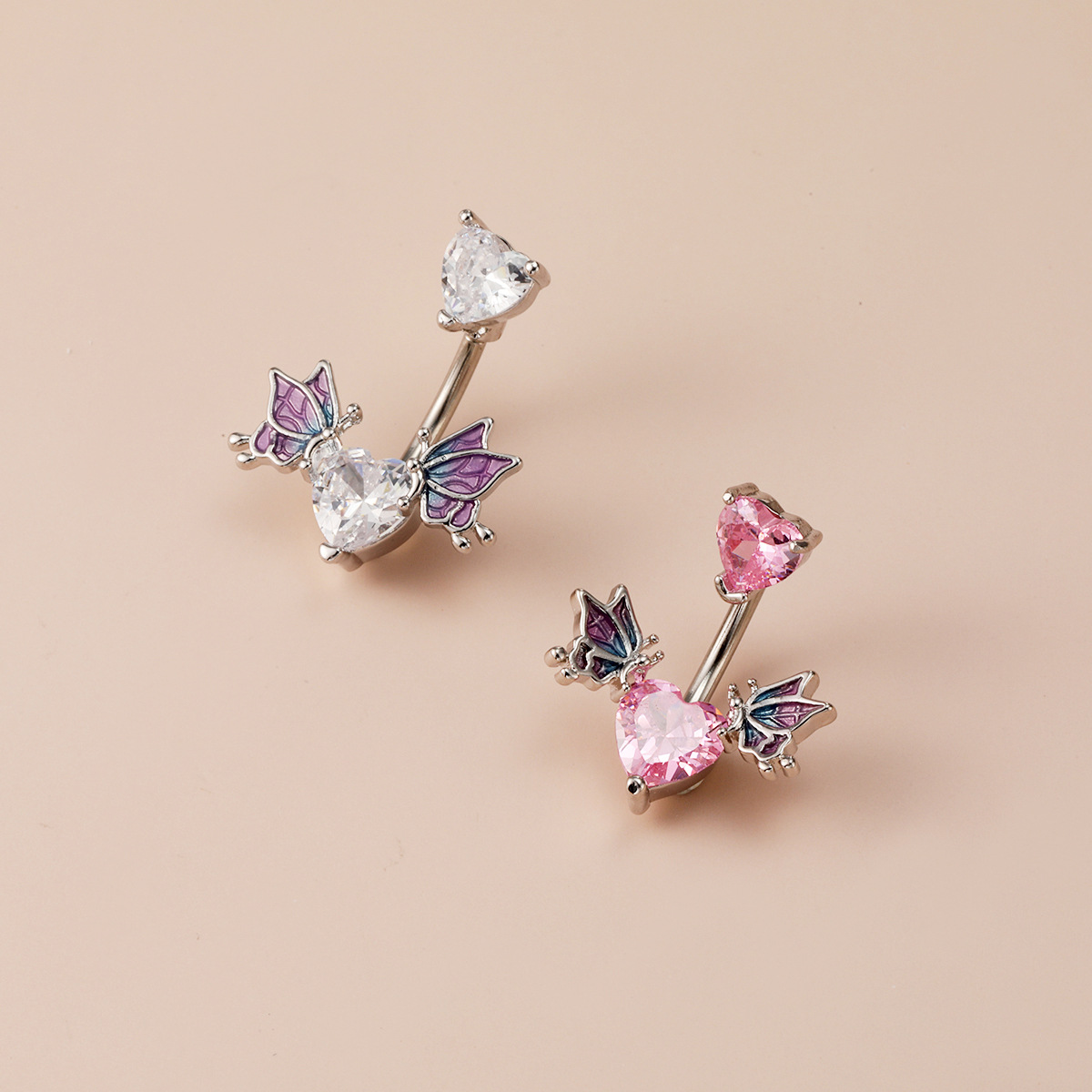 in stock Hot Selling European and American Fashion Wings Heart-shaped Navel Ring Human Body Piercing Navel Ornaments Navel Nail Distinctive Niche Navel