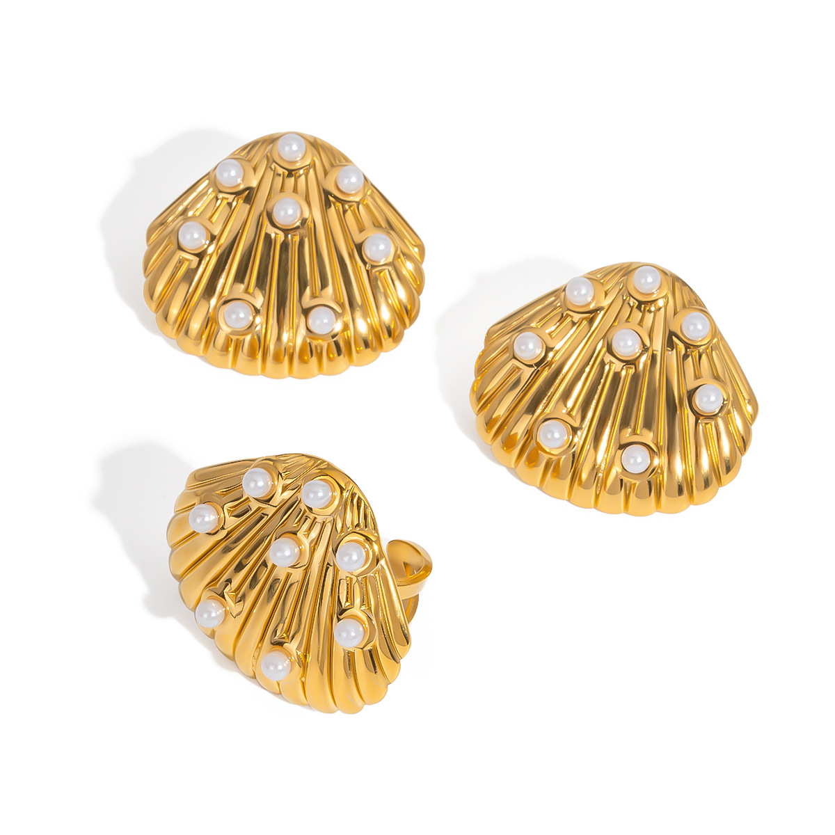 Picture of Europe and the United States hot-selling ocean shell pearl earrings ring suit fashion high-end luxury earrings stainless steel jewelry