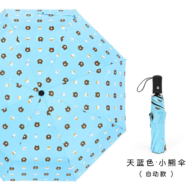 Picture of Full-Automatic Umbrella Women's Sunny and Rainy Dual-Use Simple Black and White Plaid Sunscreen and UV Protection Folding Umbrella for Students