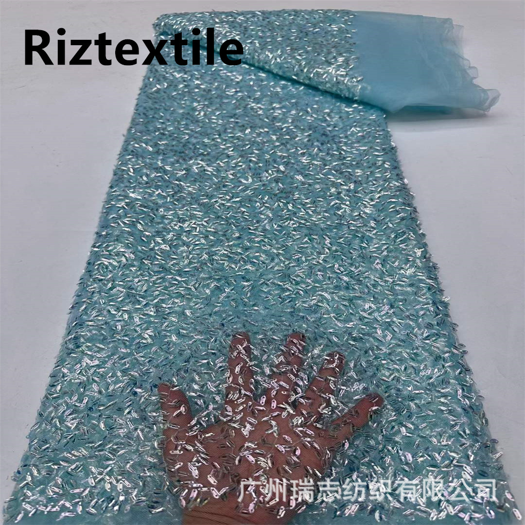 in stock Full Edition Melon Seed Mesh Embroidered Cloth African Wedding Gown Children's Wear Sequin Fabric african lace
