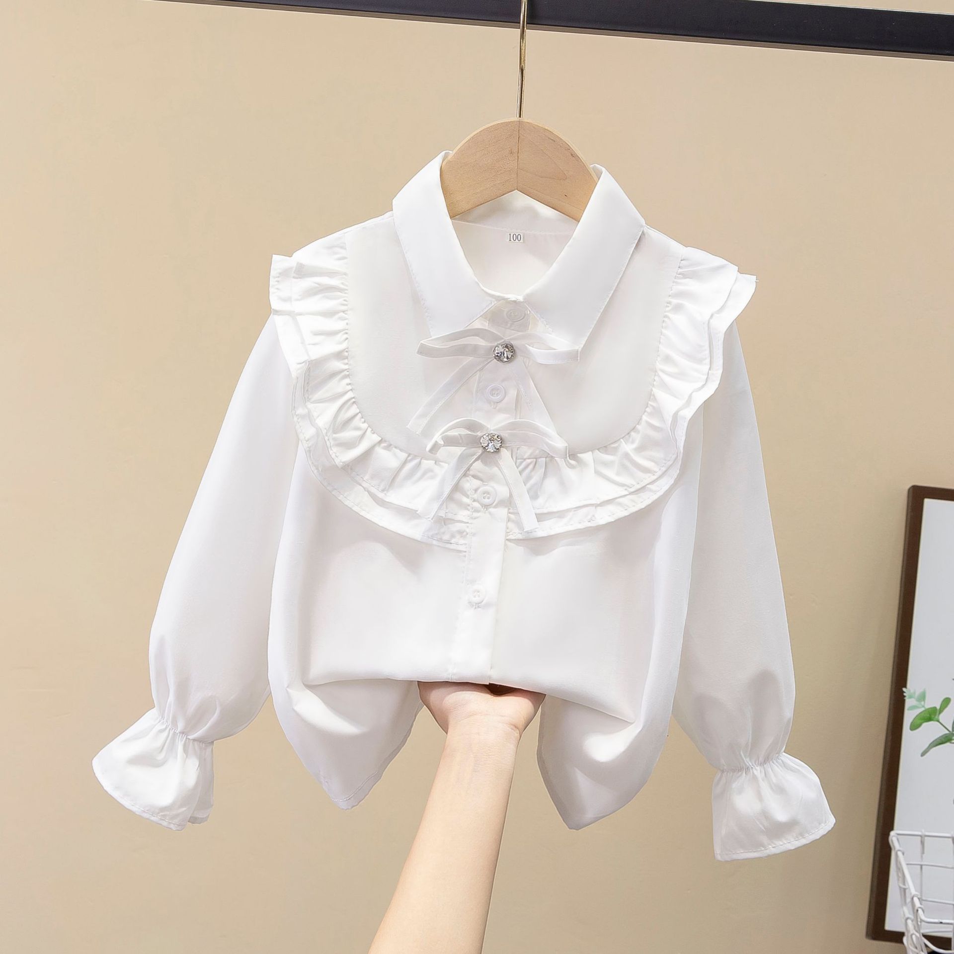 Picture of Children's Shirt White Long Sleeve Spring and Autumn Class Clothing Performance Clothing Lace Girl Student Clothing 2024 New Style Girl's Spring and Autumn
