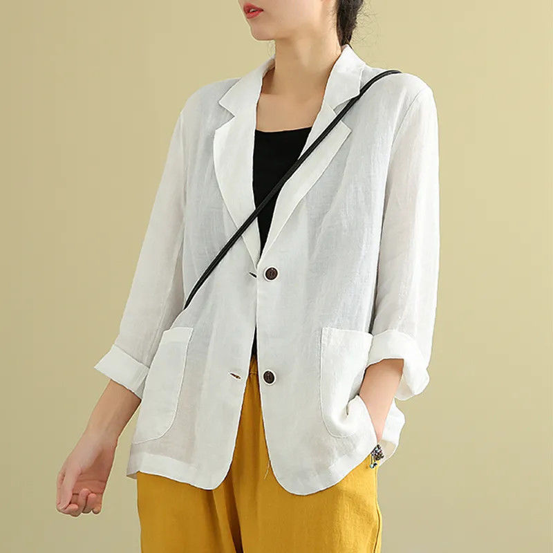 Picture of Cotton and Linen Outwear Small Suit 2025 Spring and Summer Loose Artistic Long-Sleeved Casual Elegant Sun Protection Clothing for Women